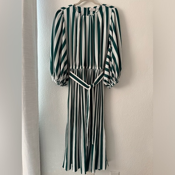 NWOT AYR The Who's She Green Regatta Stripe Pleated Midi Dress Size Xs - Picture 7 of 14